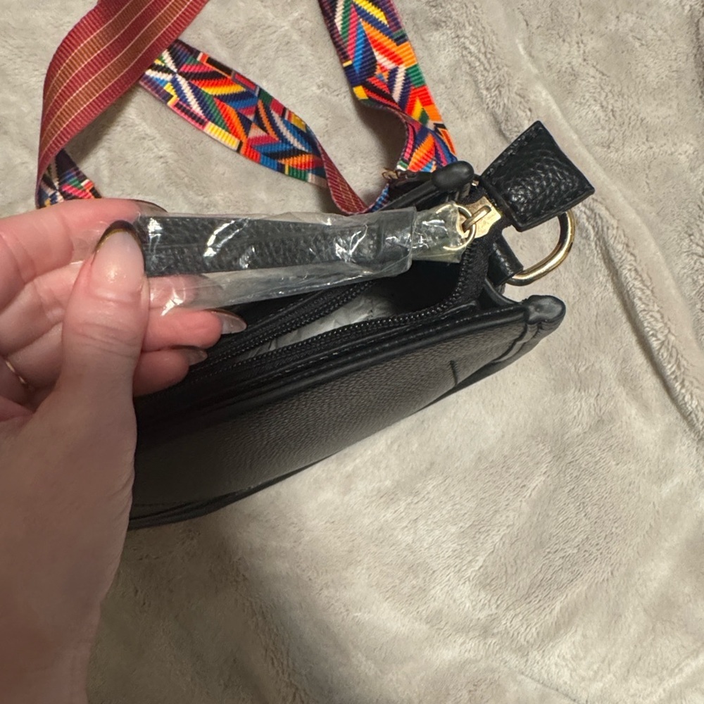 Montana West || NWT Black Crossbody Bag with Multicolor Strap - Picture 2 of 9
